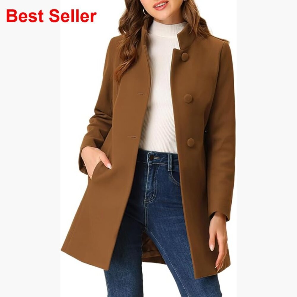 Slim Fit Wool Pea Coat with Notch Collar and Back Slit
